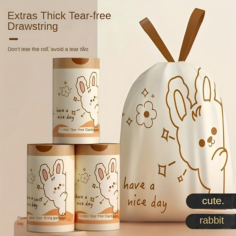 1\u002F2 Rolls, 50\u002F100pcs, 4 Gallon, White Rabbit Drawstring Trash Bags, Thick Large Size, Multi-Purpose High-Density Polyethylene Disposable Bags, Suitable for Kitchen, Bathroom, Bedroom, Living Room And Toilet