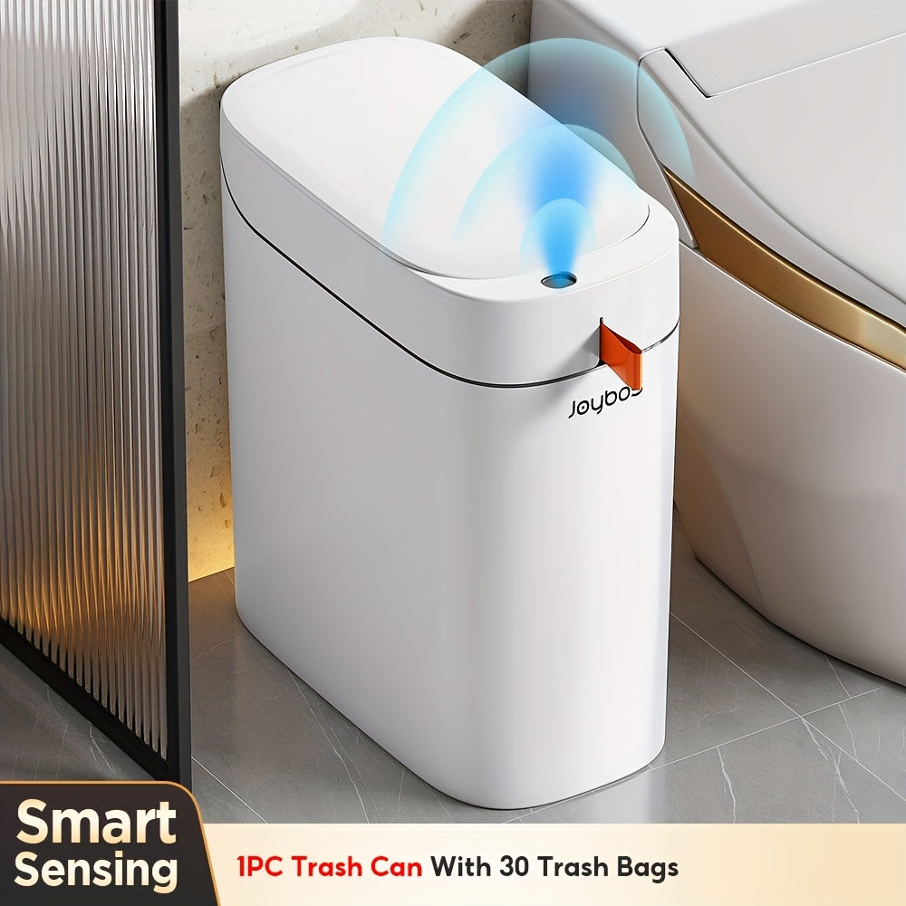 Automatic Bathroom Trash Can with Lid, Motion Sensor Trash Can, 3.5 Gal Smart Touchless Garbage Can, Type-C Rechargeable, Intelligent Exhaust Fans Auto Expand Bag, with 30 Or 60 Bags, Slim Small Waste Basket for Bedroom, Bathroom, Kitchen, Office, RV