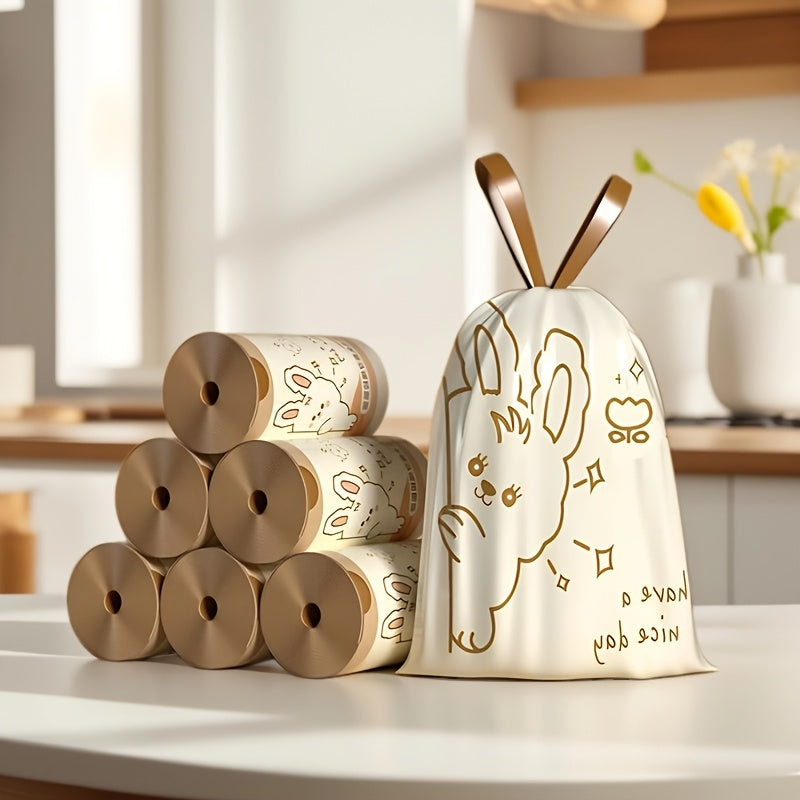 1\u002F2 Rolls, 50\u002F100pcs, 4 Gallon, White Rabbit Drawstring Trash Bags, Thick Large Size, Multi-Purpose High-Density Polyethylene Disposable Bags, Suitable for Kitchen, Bathroom, Bedroom, Living Room And Toilet