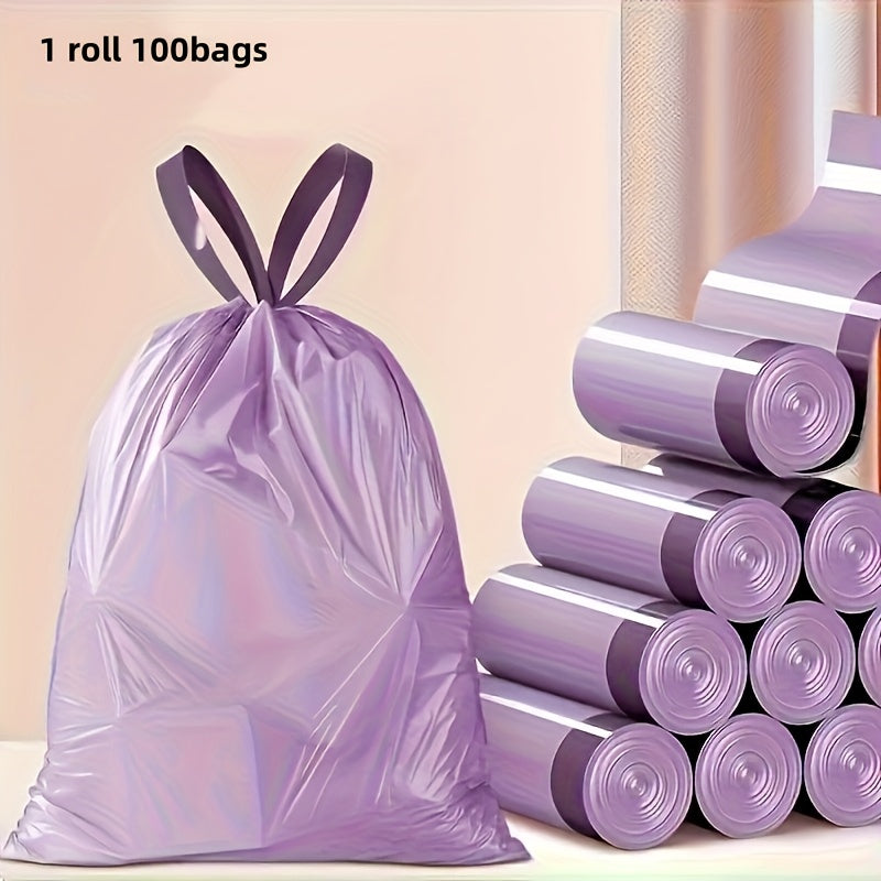 1ROLL 100BAGS Drawstring Purple Garbage Bags, High Quality Plastic Garbage Bag, Colorful Garbage Bag, Suitable Kitchen, Bathroom, Bedroom, Living Room, Home Use- Portable Trash