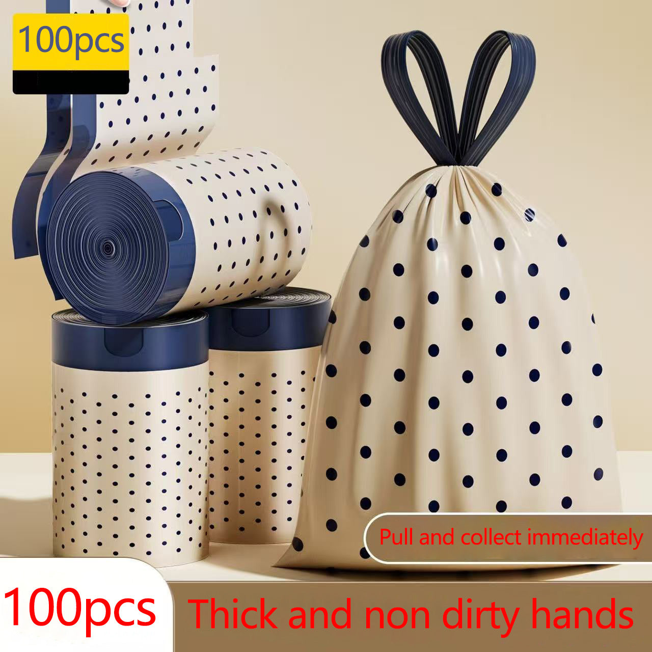 1 Roll\u002F100pcs - Multi-Pocket Tear-Free Drawstring Trash Bags with Fragrance, Thickened Automatic Closing, Home-Use High-Cute Print Handheld Bags