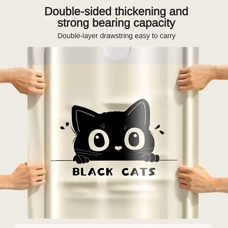 3\u002F6 Rolls, 50\u002F90pcs, 4 Gallon, Cute Black Cat Drawstring Trash Bags, Thickened Large Size, Multi-Purpose High-Density Polyethylene Disposable Bags, Suitable for Kitchen, Bathroom, Bedroom, Living Room And Toilet