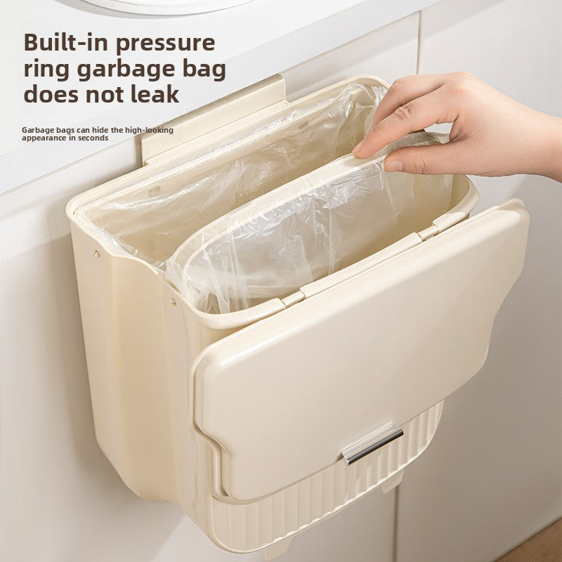 Kitchen Trash Can Collapsible Household Cabinet Door Wall-mounted Trash Basket with Lid Toilet Toilet Storage Trash Basket