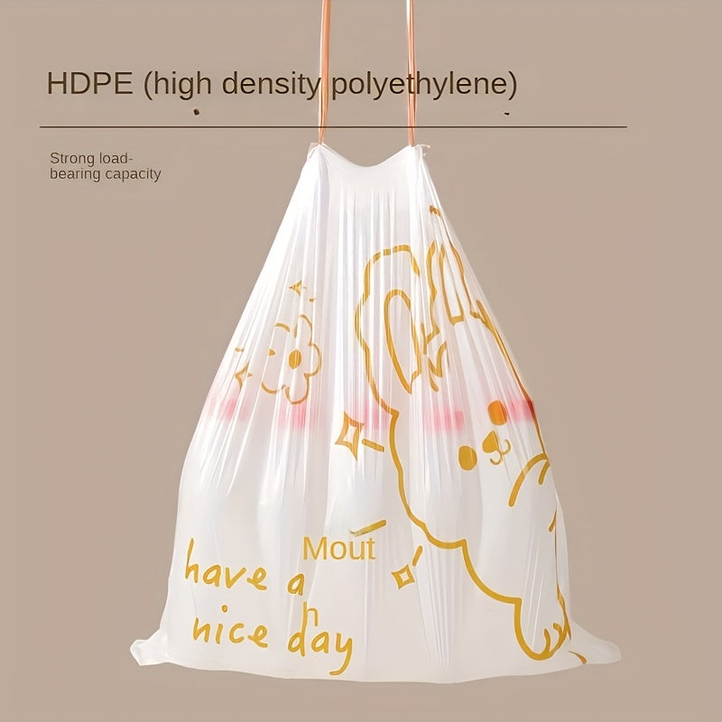 1\u002F2 Rolls, 50\u002F100pcs, 4 Gallon, White Rabbit Drawstring Trash Bags, Thick Large Size, Multi-Purpose High-Density Polyethylene Disposable Bags, Suitable for Kitchen, Bathroom, Bedroom, Living Room And Toilet
