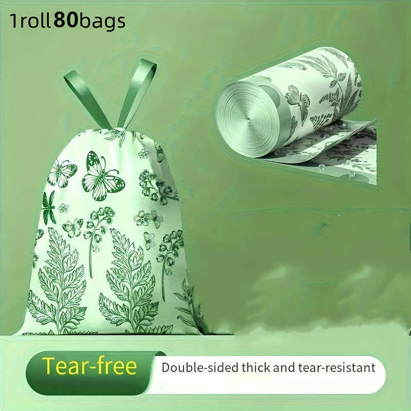80\u002F90pcs(1roll) 4-gallon Tear Free Drawstring Plastic Garbage Foldable, Leak Proof, Easy to Bundle, Suitable for Bathroom, Toilet, Bedroom, Office, And Toilet Trash Cans Saves Space And Is Easy to Clean Cleaning Supplies And Products