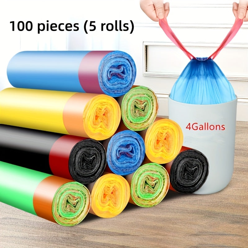 40pcs (2 Rolls) \u002F 100pcs (5 Rolls) \u002F 200pcs (10 Rolls) Drawstring Trash Bags - Suitable for Household, Kitchen, Bedroom Garbage Disposal, Trash Can Liners - 4 Gallon