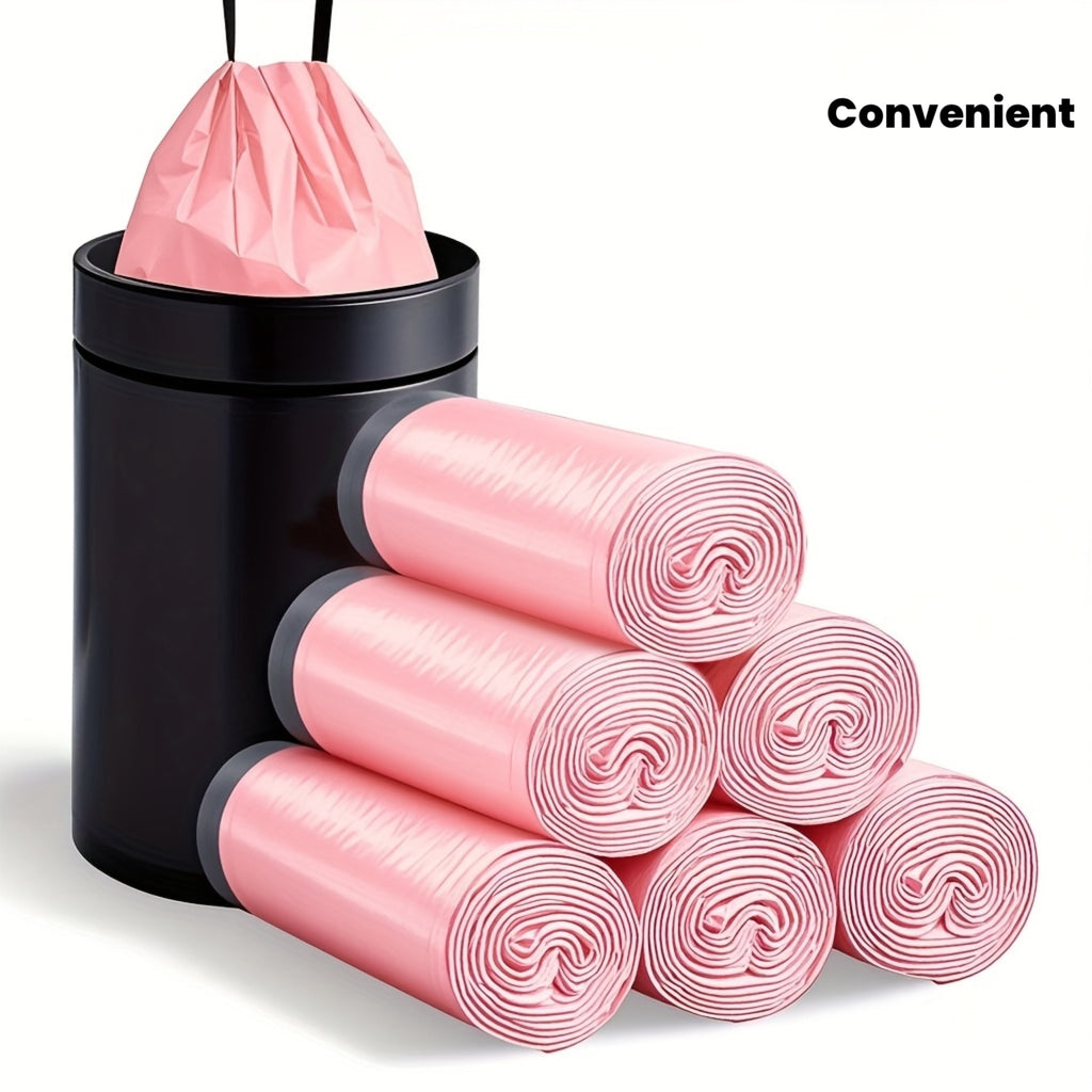 96pcs\u002Fpack, White\u002FPink\u002FRed\u002FPurple, Heavy-Duty 4 Gallon Small Drawstring Plastic Trash Bags - Leak-Resistant, Foldable, Easy-to-Tie Liners for Bathroom, Restroom, Bedroom, Office, And Toilet Garbage Cans - Space-Saving And Convenient