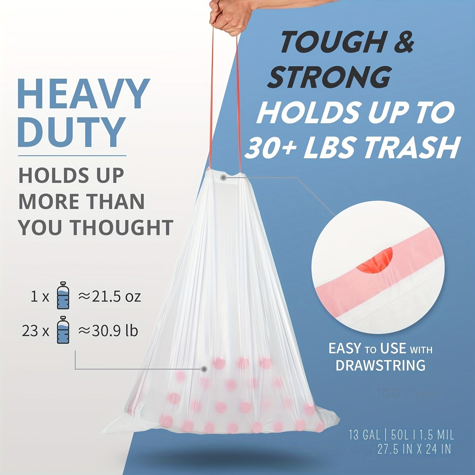 100\u002F 300pcs Heavy-Duty 4\u002F13 Gal Commercial Trash Bags, Leak-Proof Industrial-Grade Drawstring Liners For Restaurants, Offices, High-Traffic Areas & Facility Maintenance - Extra Thick Tear-Resistant Garbage Bags For Hospitality, 4\u002F 12