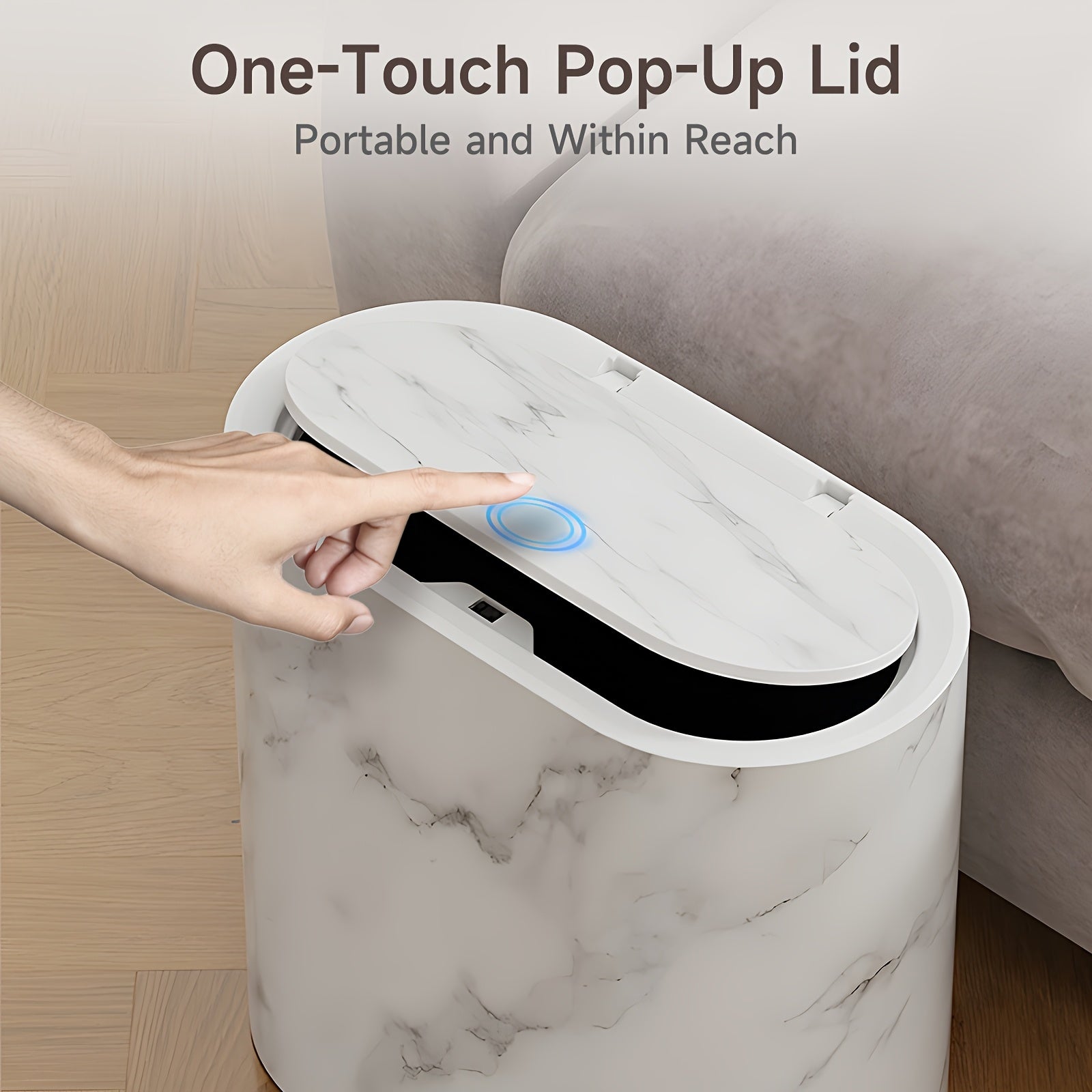2\u002F1pc Rustproof Trash Can 2\u002F1pc Space-Saving Rustproof Trash Can with Marble & Wood Grain Pattern | Plastic Wastebasket with Built-in Handles, Easy to Clean | Ideal for Bathroom, Laundry, Home Office