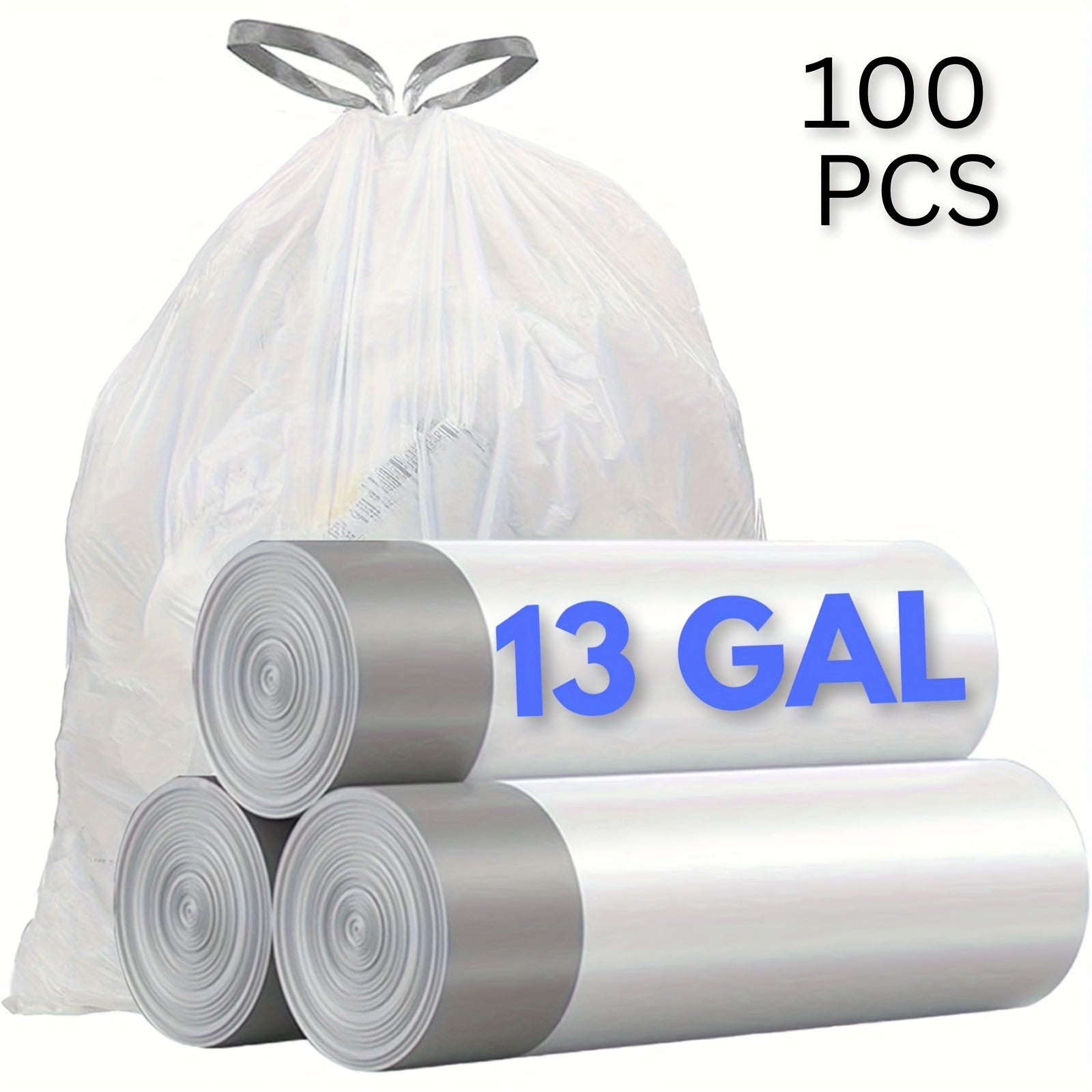 100-Pack\u002F 4 Rolls Heavy Duty 8\u002F 13 Gal Drawstring Trash Bags - Leak-Proof Commercial-Grade Garbage Liners for Restaurants, Offices & High-Traffic Areas - Extra Thick Tear-Resistant Design