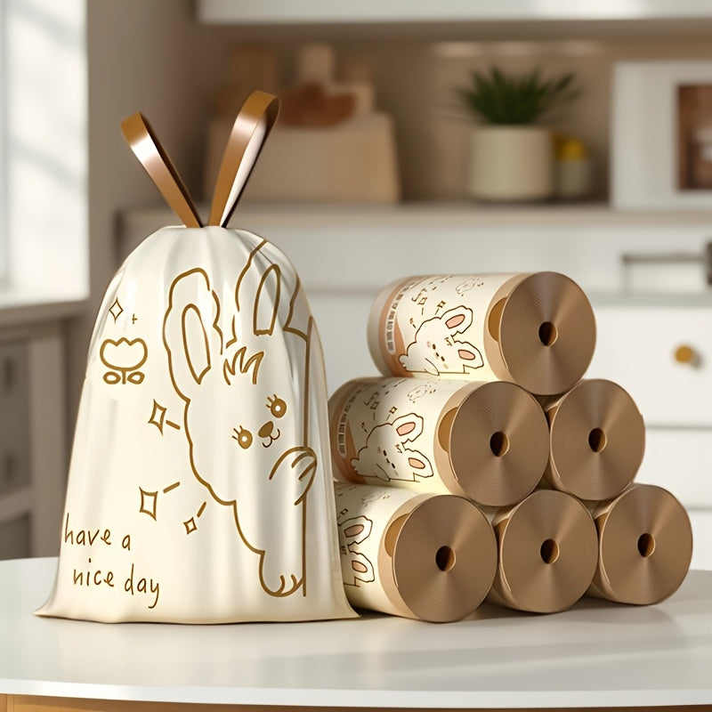 1\u002F2 Rolls, 50\u002F100pcs, 4 Gallon, White Rabbit Drawstring Trash Bags, Thick Large Size, Multi-Purpose High-Density Polyethylene Disposable Bags, Suitable for Kitchen, Bathroom, Bedroom, Living Room And Toilet