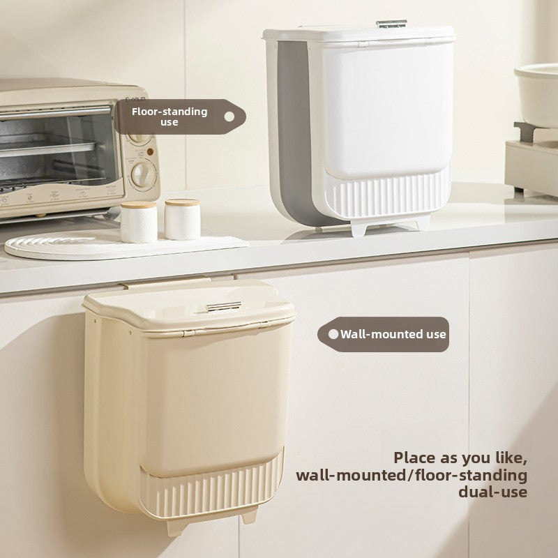 Kitchen Trash Can Collapsible Household Cabinet Door Wall-mounted Trash Basket with Lid Toilet Toilet Storage Trash Basket