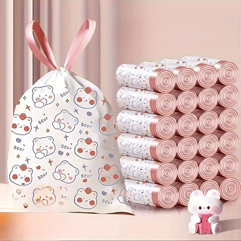 4 Rolls, 60 Household Drawstring Garbage Bags, Disposable Garbage Bags, Self Sealing Garbage Bags, Multi-purpose Garbage Bags - Cute Cartoon Patterns, Suitable for Homes, Offices, Cleaning Supplies, Household Items