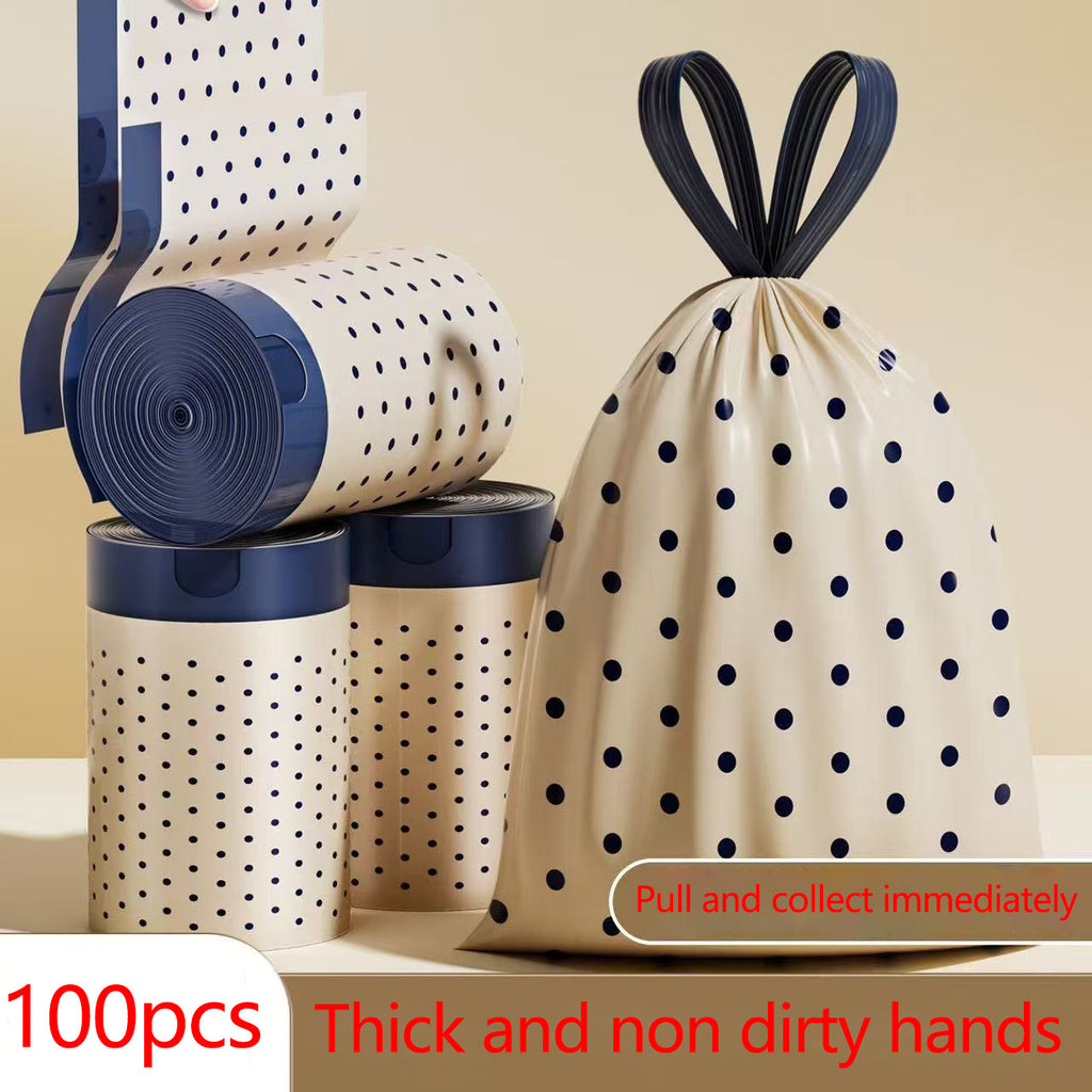 1 Roll\u002F100pcs - Multi-Pocket Tear-Free Drawstring Trash Bags with Fragrance, Thickened Automatic Closing, Home-Use High-Cute Print Handheld Bags