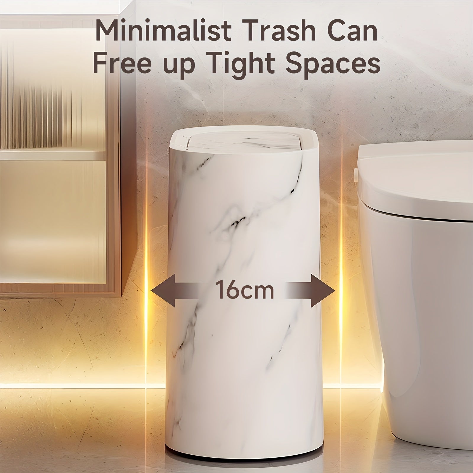 2\u002F1pc Rustproof Trash Can 2\u002F1pc Space-Saving Rustproof Trash Can with Marble & Wood Grain Pattern | Plastic Wastebasket with Built-in Handles, Easy to Clean | Ideal for Bathroom, Laundry, Home Office