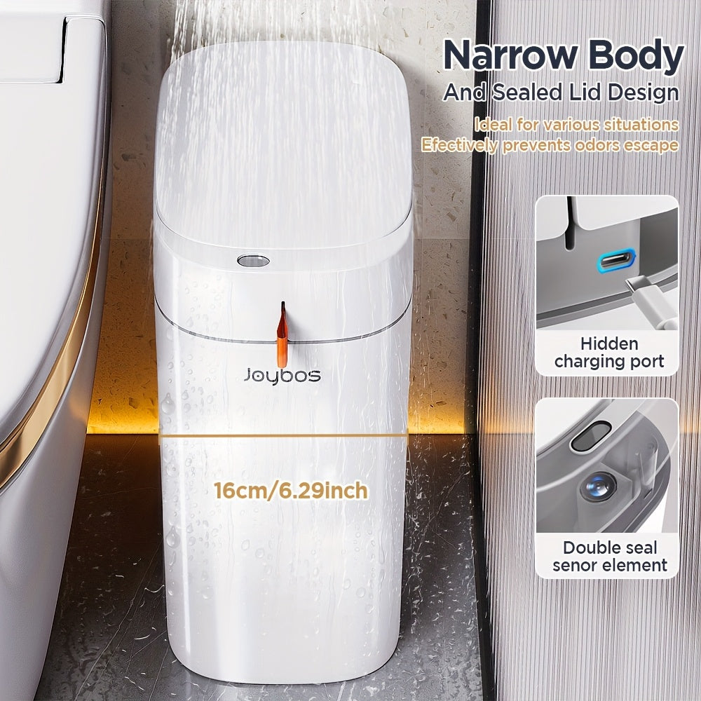 Automatic Bathroom Trash Can with Lid, Motion Sensor Trash Can, 3.5 Gal Smart Touchless Garbage Can, Type-C Rechargeable, Intelligent Exhaust Fans Auto Expand Bag, with 30 Or 60 Bags, Slim Small Waste Basket for Bedroom, Bathroom, Kitchen, Office, RV