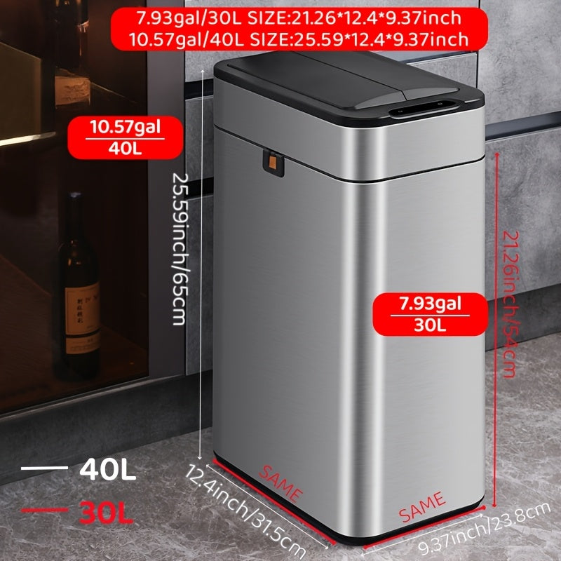 Stainless Steel Intelligent Induction Garbage Can - 9L\u002F30L\u002F40L Household Kitchen Covered Bidirectional Open Lid
