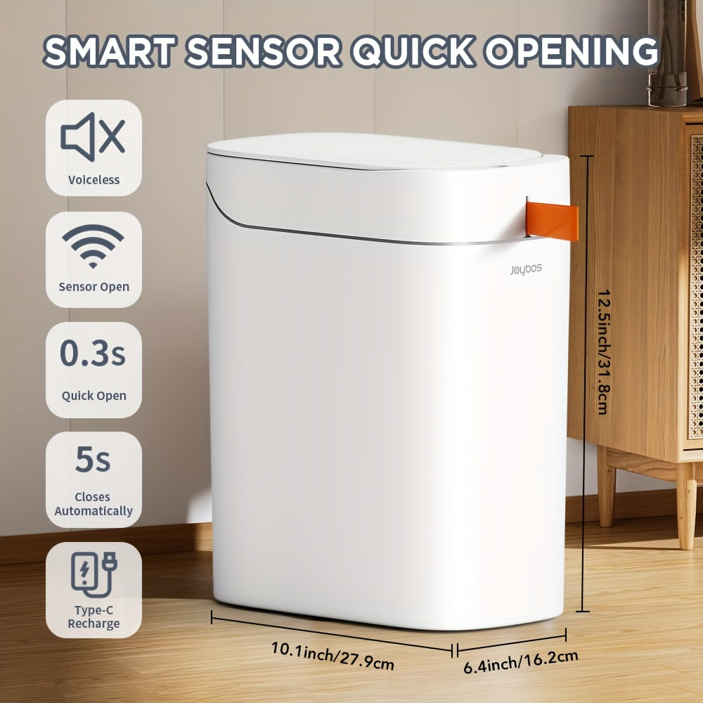 Automatic Bathroom Trash Can with Lid, Motion Sensor Trash Can, 3.5 Gal Smart Touchless Garbage Can, Type-C Rechargeable, Intelligent Exhaust Fans Auto Expand Bag, with 30 Or 60 Bags, Slim Small Waste Basket for Bedroom, Bathroom, Kitchen, Office, RV
