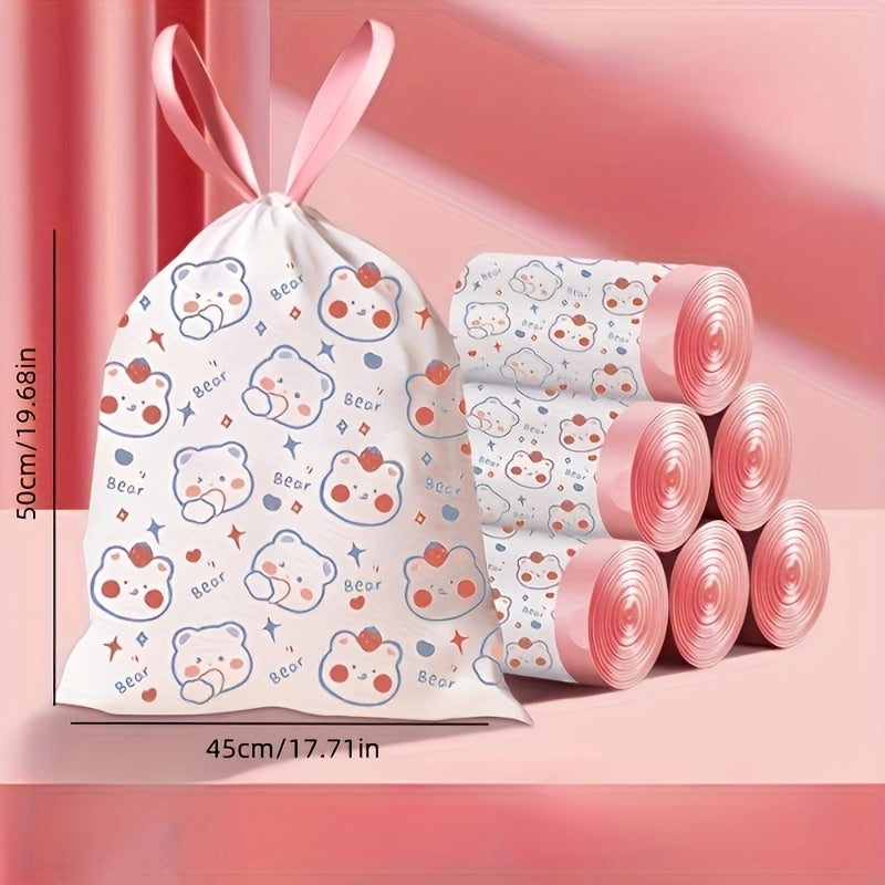 4 Rolls, 60 Household Drawstring Garbage Bags, Disposable Garbage Bags, Self Sealing Garbage Bags, Multi-purpose Garbage Bags - Cute Cartoon Patterns, Suitable for Homes, Offices, Cleaning Supplies, Household Items