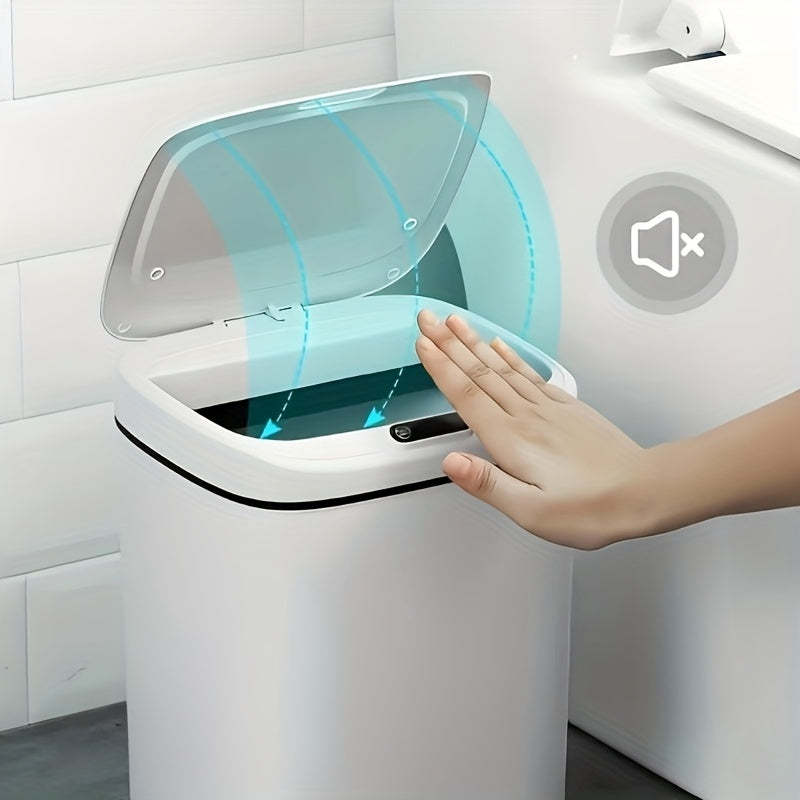 Motion-Activated Smart Trash Bin for Bathrooms, Featuring a Lid And Touchless Operation. Its Minimalist Design Makes It Ideal for Home, Kitchen, Office, Bathroom, And Outdoor Settings, Providing an Effective Solution for Kitchen Waste.