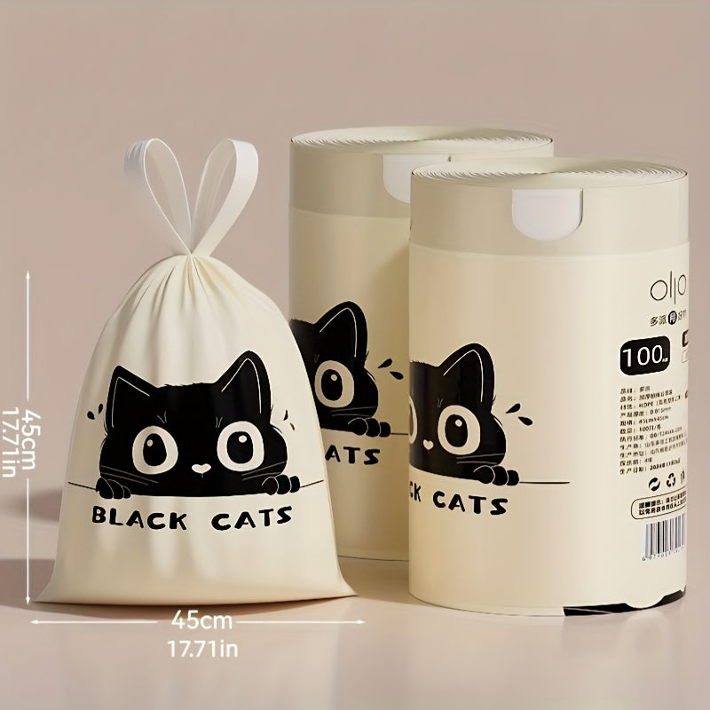 3\u002F6 Rolls, 50\u002F90pcs, 4 Gallon, Cute Black Cat Drawstring Trash Bags, Thickened Large Size, Multi-Purpose High-Density Polyethylene Disposable Bags, Suitable for Kitchen, Bathroom, Bedroom, Living Room And Toilet