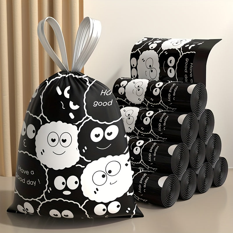 Drawstring Garbage Bag Thickened Household Kitchen Large Black Plastic Bag Handheld Garbage Bag Wholesale Extra Thick 3 Rolls 45bags