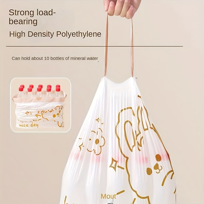 1\u002F2 Rolls, 50\u002F100pcs, 4 Gallon, White Rabbit Drawstring Trash Bags, Thick Large Size, Multi-Purpose High-Density Polyethylene Disposable Bags, Suitable for Kitchen, Bathroom, Bedroom, Living Room And Toilet