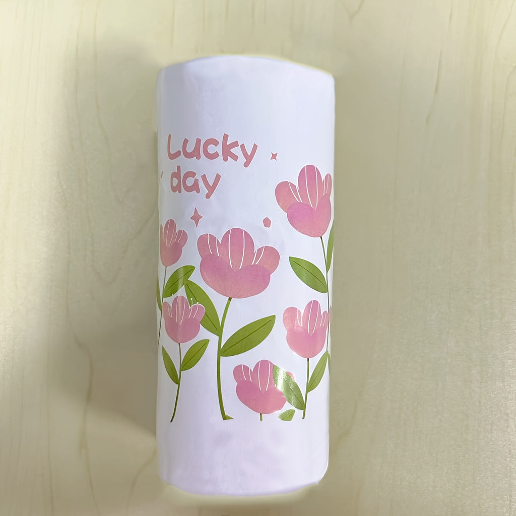 100 Packs of Lavender-Scented Thickened Large-Size Drawstring Trash Bags - High-Density Polyethylene (HDPE), Multi-Purpose Disposable Storage Bags, Suitable for Kitchen, Bathroom, Bedroom, Living Room, Toilet - Pink-Yellow Floral Pattern with \