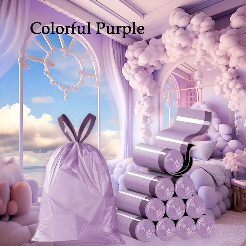 1ROLL 100BAGS Drawstring Purple Garbage Bags, High Quality Plastic Garbage Bag, Colorful Garbage Bag, Suitable Kitchen, Bathroom, Bedroom, Living Room, Home Use- Portable Trash
