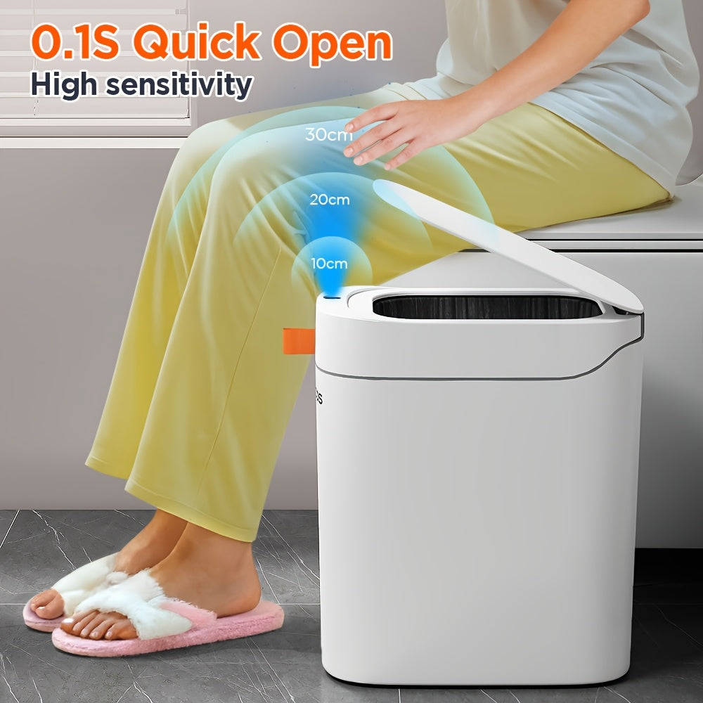 Automatic Bathroom Trash Can with Lid, Motion Sensor Trash Can, 3.5 Gal Smart Touchless Garbage Can, Type-C Rechargeable, Intelligent Exhaust Fans Auto Expand Bag, with 30 Or 60 Bags, Slim Small Waste Basket for Bedroom, Bathroom, Kitchen, Office, RV