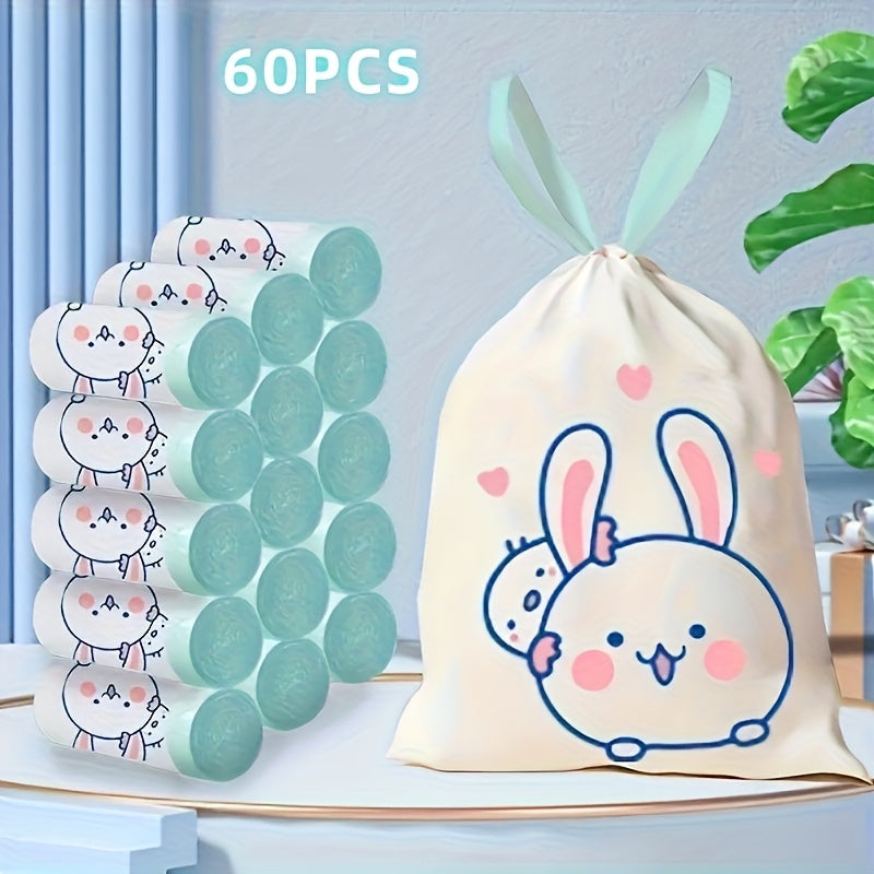 4 Rolls, 60 Household Drawstring Garbage Bags, Disposable Garbage Bags, Self Sealing Garbage Bags, Multi-purpose Garbage Bags - Cute Cartoon Patterns, Suitable for Homes, Offices, Cleaning Supplies, Household Items