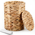 1.3 Gallon Recycled Wood Woven Wicker Trash Can with Quiet-Close Lid & Handle, Boho-Style Bathroom Waste Basket Includes 100 Plastic Bags for Bedroom, Office, Laundry - High-Quality Storage Organizer, Bathroom Trash Can