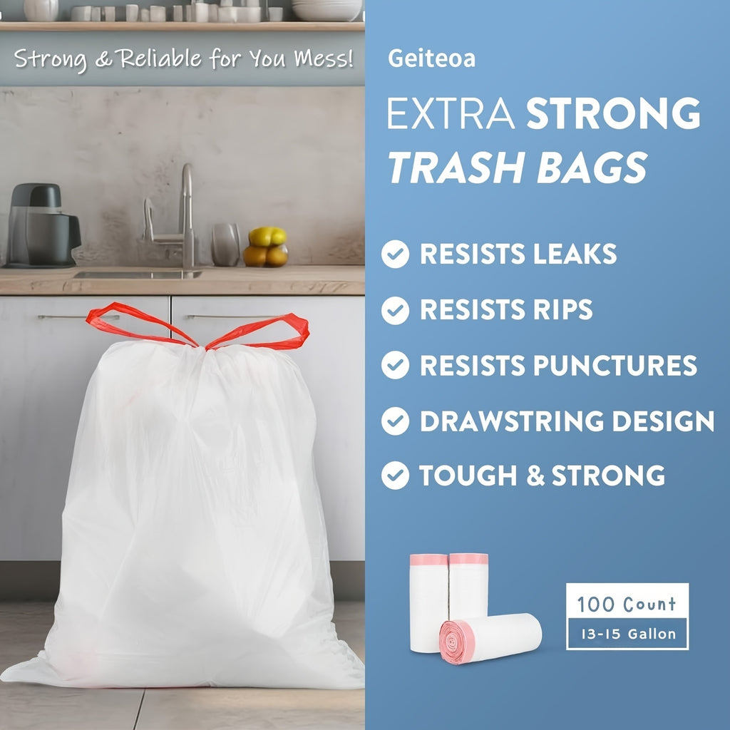 100\u002F 300pcs Heavy-Duty 4\u002F13 Gal Commercial Trash Bags, Leak-Proof Industrial-Grade Drawstring Liners For Restaurants, Offices, High-Traffic Areas & Facility Maintenance - Extra Thick Tear-Resistant Garbage Bags For Hospitality, 4\u002F 12
