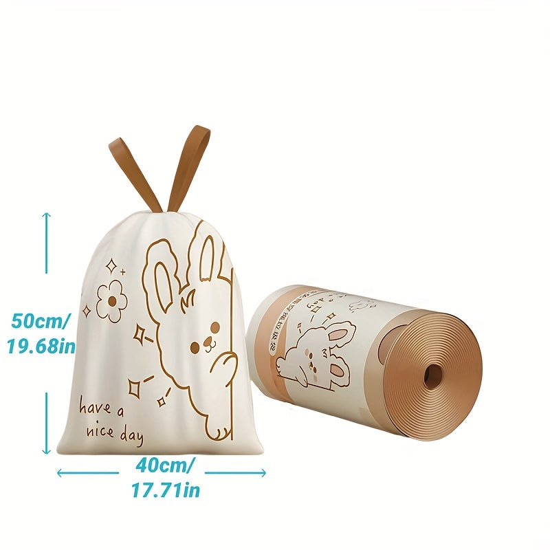 1\u002F2 Rolls, 50\u002F100pcs, 4 Gallon, White Rabbit Drawstring Trash Bags, Thick Large Size, Multi-Purpose High-Density Polyethylene Disposable Bags, Suitable for Kitchen, Bathroom, Bedroom, Living Room And Toilet