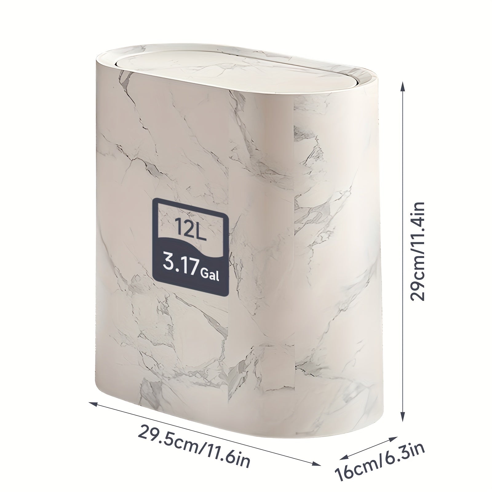 2\u002F1pc Rustproof Trash Can 2\u002F1pc Space-Saving Rustproof Trash Can with Marble & Wood Grain Pattern | Plastic Wastebasket with Built-in Handles, Easy to Clean | Ideal for Bathroom, Laundry, Home Office