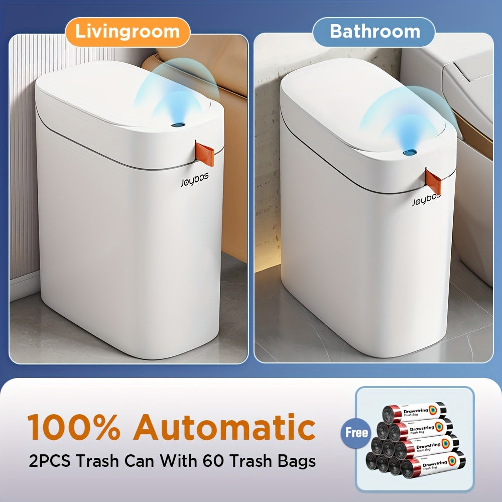 Automatic Bathroom Trash Can with Lid, Motion Sensor Trash Can, 3.5 Gal Smart Touchless Garbage Can, Type-C Rechargeable, Intelligent Exhaust Fans Auto Expand Bag, with 30 Or 60 Bags, Slim Small Waste Basket for Bedroom, Bathroom, Kitchen, Office, RV