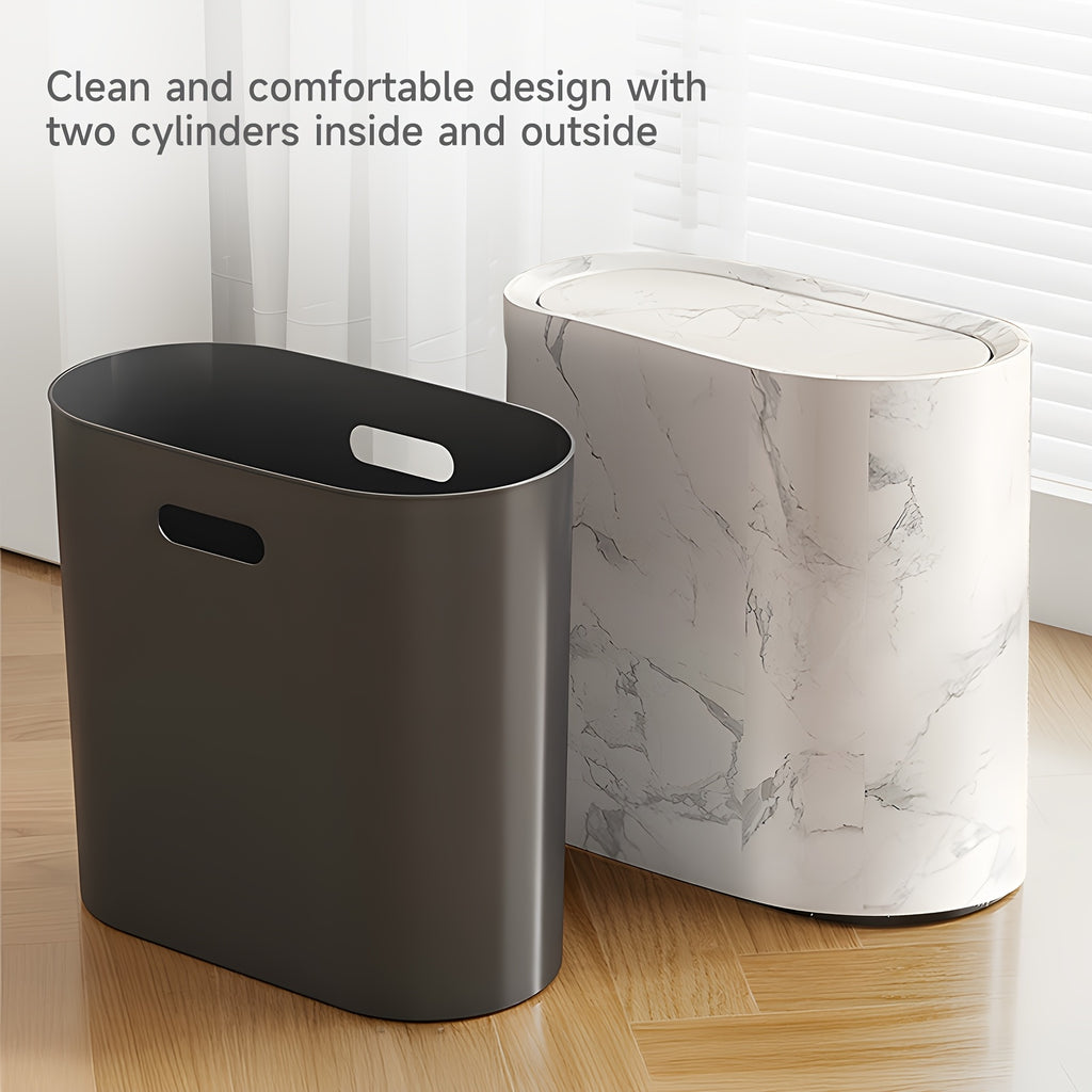 2\u002F1pc Rustproof Trash Can 2\u002F1pc Space-Saving Rustproof Trash Can with Marble & Wood Grain Pattern | Plastic Wastebasket with Built-in Handles, Easy to Clean | Ideal for Bathroom, Laundry, Home Office