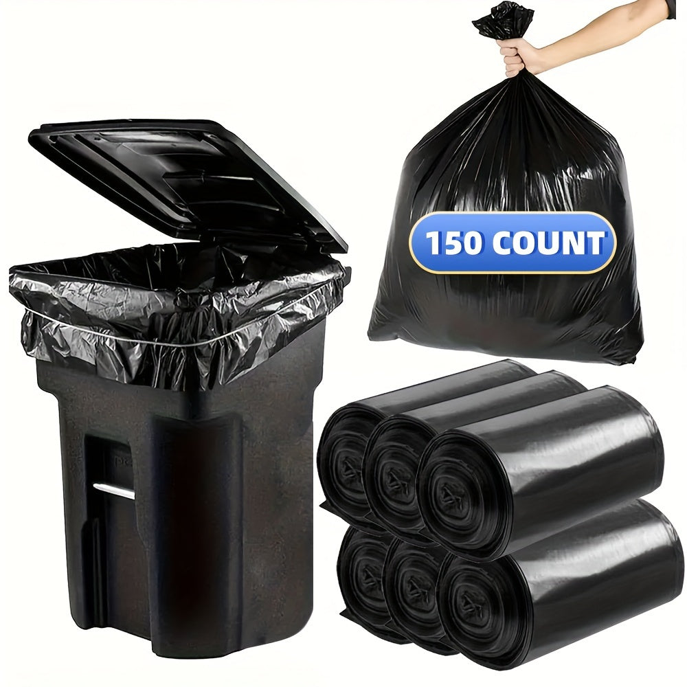65 Gallon Plus-thickened Heavy Duty Garbage Bag, Tear Resistant, 25pcs(1 Roll)\u002F50pcs(2 Rolls)\u002F100pcs(4 Rolls)\u002F150 Pcs(6 Rolls) Black Lawn & Leaf Bag, Suitable for Yard Garbage Storage, Garbage Disposal, Outdoor Camping Garbage Collection
