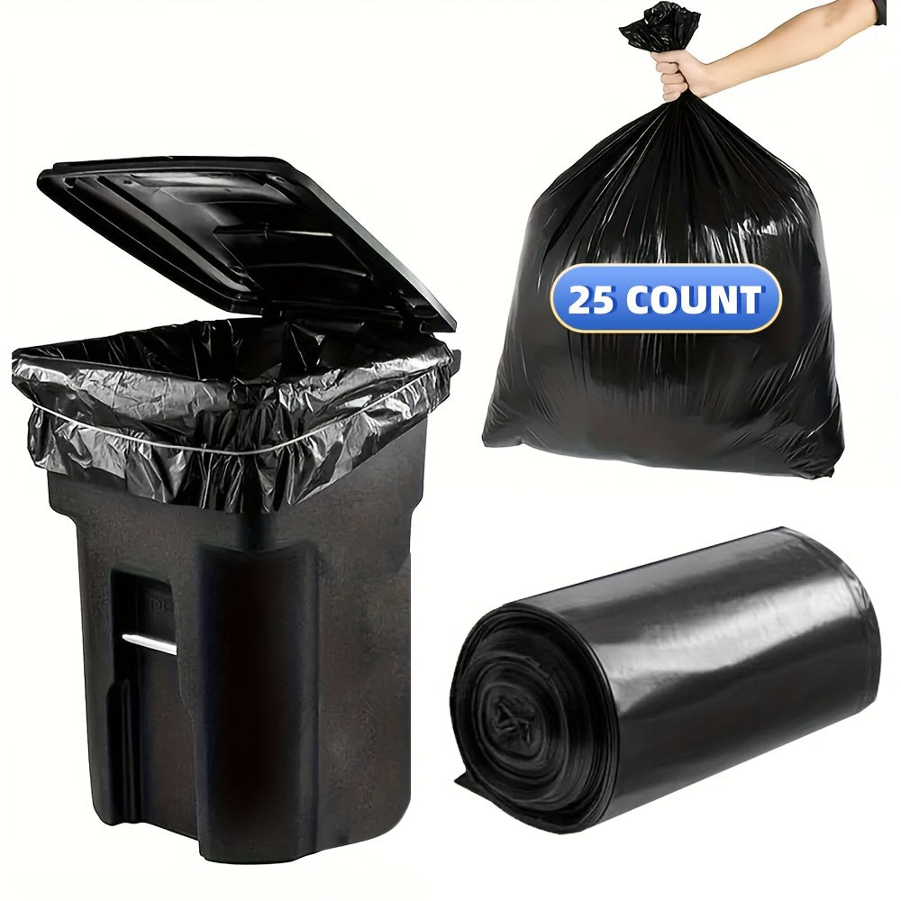 65 Gallon Plus-thickened Heavy Duty Garbage Bag, Tear Resistant, 25pcs(1 Roll)\u002F50pcs(2 Rolls)\u002F100pcs(4 Rolls)\u002F150 Pcs(6 Rolls) Black Lawn & Leaf Bag, Suitable for Yard Garbage Storage, Garbage Disposal, Outdoor Camping Garbage Collection
