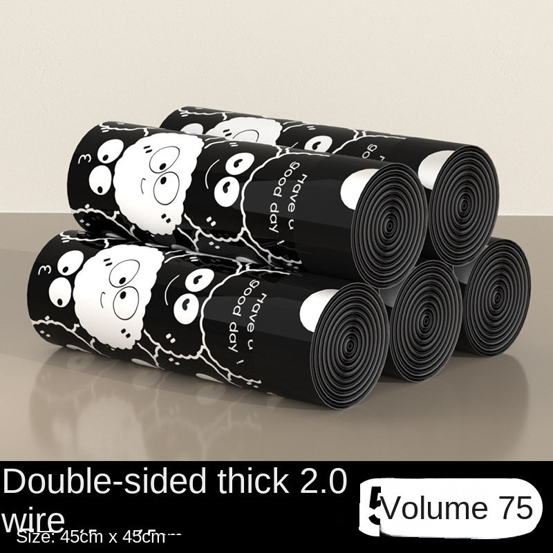 Drawstring Garbage Bag Thickened Household Kitchen Large Black Plastic Bag Handheld Garbage Bag Wholesale Extra Thick 3 Rolls 45bags