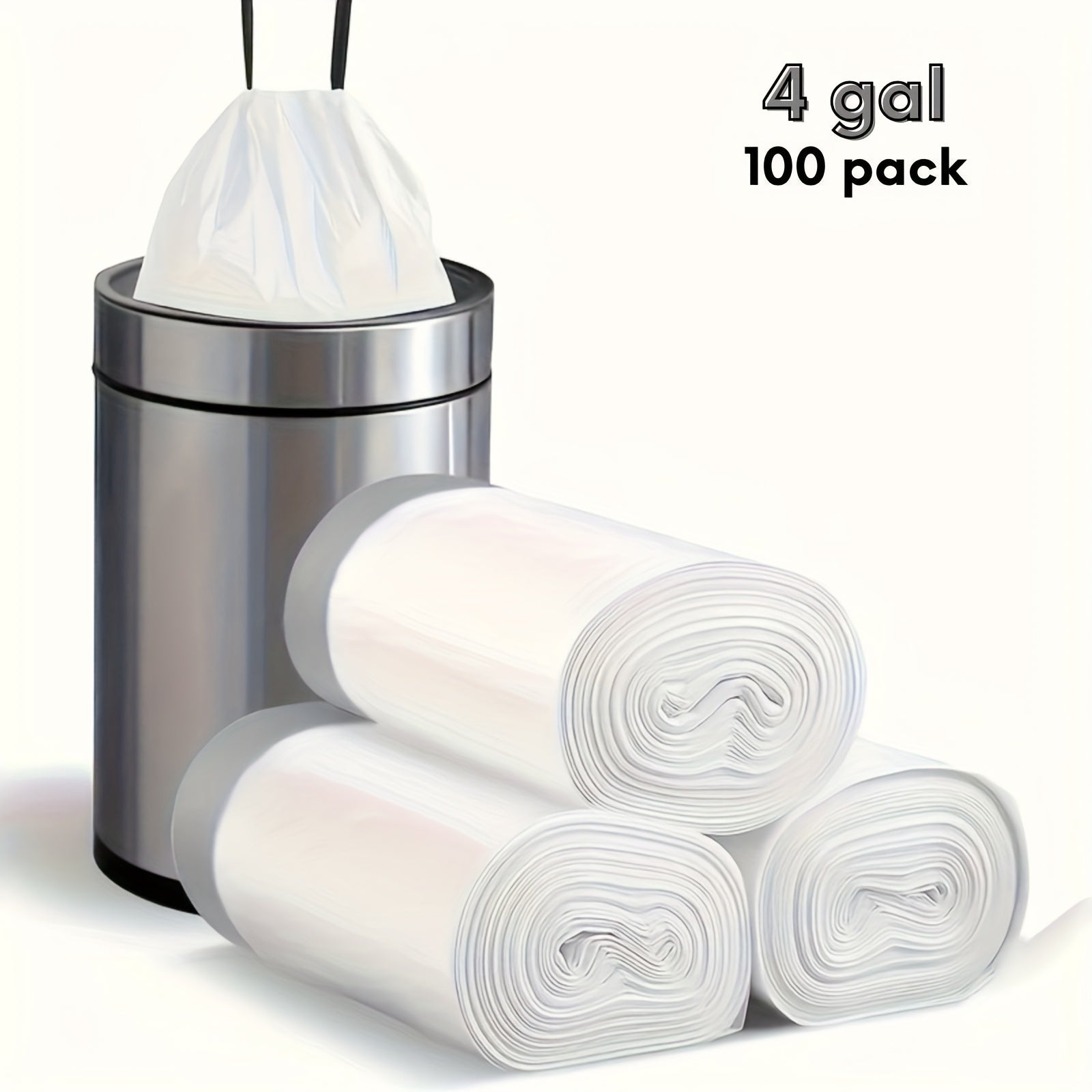 100\u002F 300pcs Heavy-Duty 4\u002F13 Gal Commercial Trash Bags, Leak-Proof Industrial-Grade Drawstring Liners For Restaurants, Offices, High-Traffic Areas & Facility Maintenance - Extra Thick Tear-Resistant Garbage Bags For Hospitality, 4\u002F 12