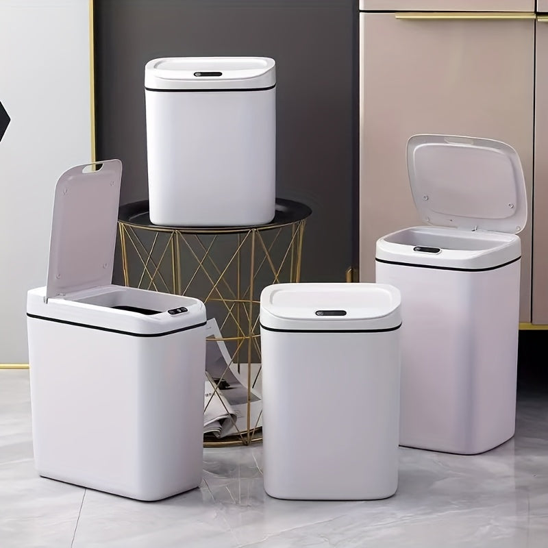 Motion-Activated Smart Trash Bin for Bathrooms, Featuring a Lid And Touchless Operation. Its Minimalist Design Makes It Ideal for Home, Kitchen, Office, Bathroom, And Outdoor Settings, Providing an Effective Solution for Kitchen Waste.