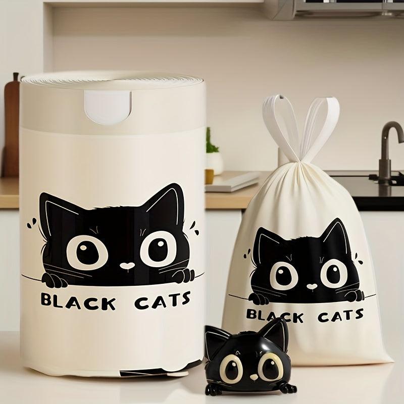 3\u002F6 Rolls, 50\u002F90pcs, 4 Gallon, Cute Black Cat Drawstring Trash Bags, Thickened Large Size, Multi-Purpose High-Density Polyethylene Disposable Bags, Suitable for Kitchen, Bathroom, Bedroom, Living Room And Toilet