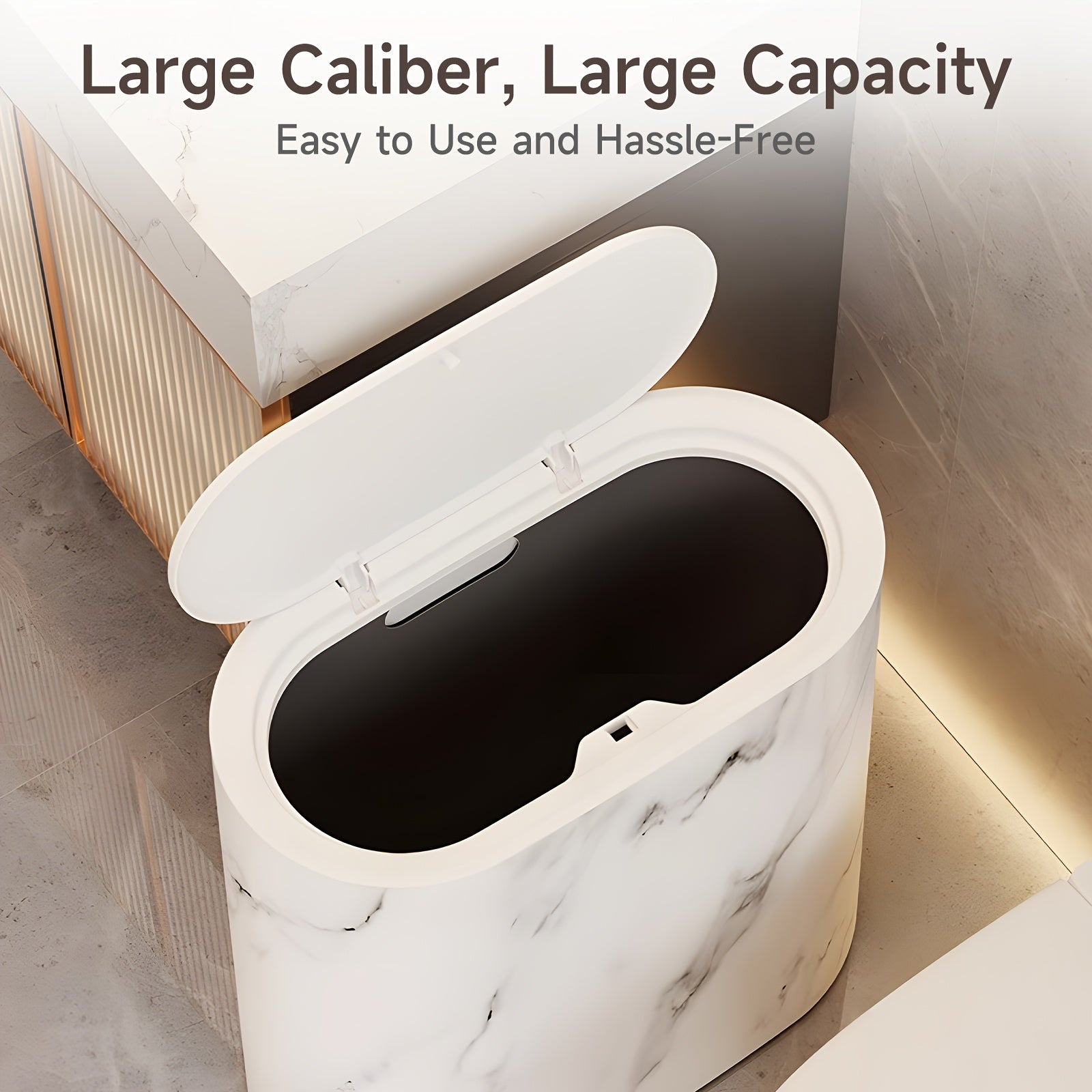 2\u002F1pc Rustproof Trash Can 2\u002F1pc Space-Saving Rustproof Trash Can with Marble & Wood Grain Pattern | Plastic Wastebasket with Built-in Handles, Easy to Clean | Ideal for Bathroom, Laundry, Home Office