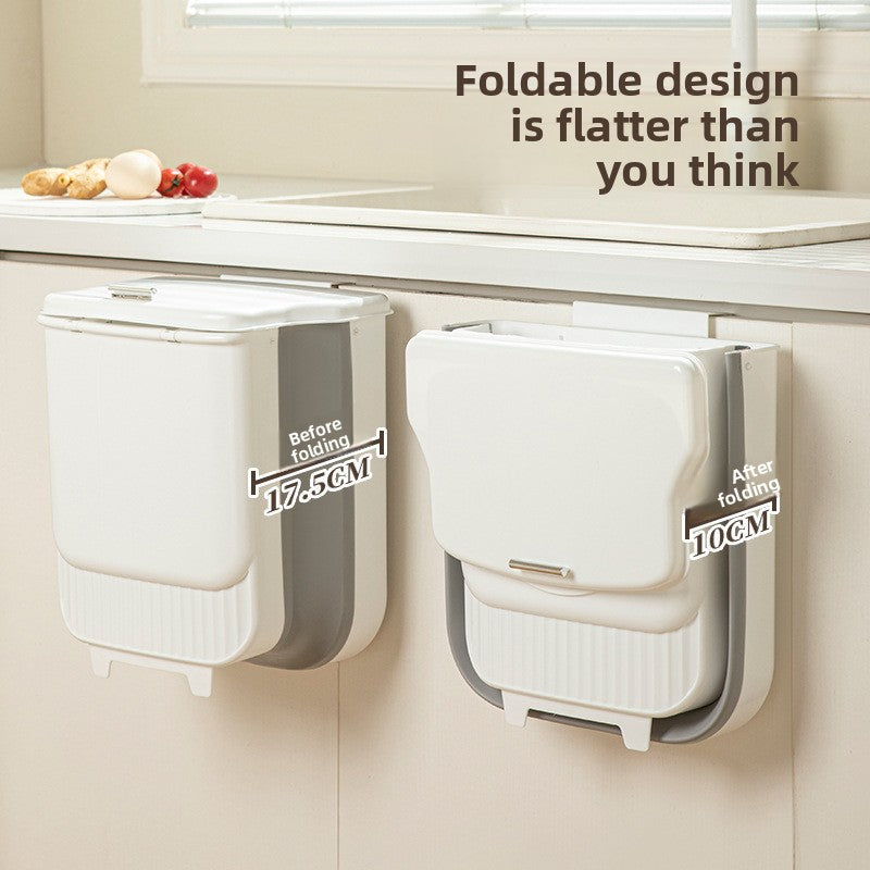 Kitchen Trash Can Collapsible Household Cabinet Door Wall-mounted Trash Basket with Lid Toilet Toilet Storage Trash Basket