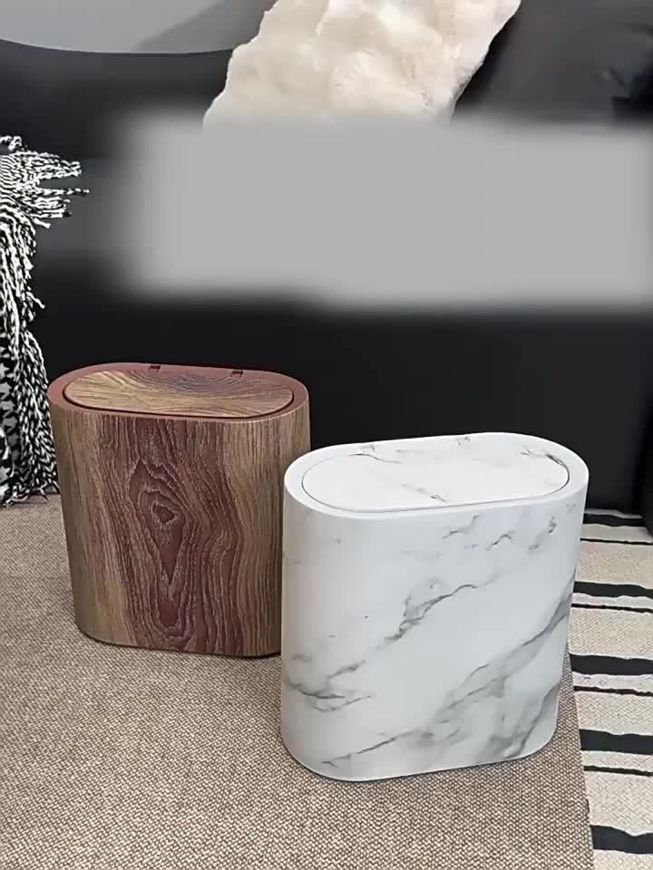 2\u002F1pc Rustproof Trash Can 2\u002F1pc Space-Saving Rustproof Trash Can with Marble & Wood Grain Pattern | Plastic Wastebasket with Built-in Handles, Easy to Clean | Ideal for Bathroom, Laundry, Home Office