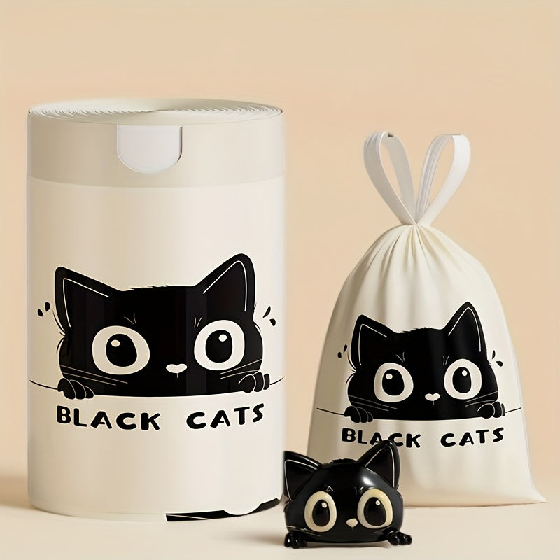 3\u002F6 Rolls, 50\u002F90pcs, 4 Gallon, Cute Black Cat Drawstring Trash Bags, Thickened Large Size, Multi-Purpose High-Density Polyethylene Disposable Bags, Suitable for Kitchen, Bathroom, Bedroom, Living Room And Toilet