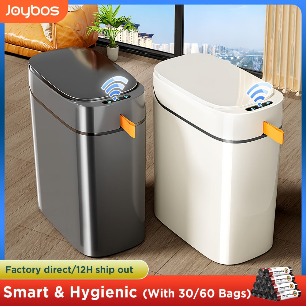 Automatic Bathroom Trash Can with Lid, Motion Sensor Trash Can, 3.5 Gal Smart Touchless Garbage Can, Type-C Rechargeable, Intelligent Exhaust Fans Auto Expand Bag, with 30 Or 60 Bags, Slim Small Waste Basket for Bedroom, Bathroom, Kitchen, Office, RV