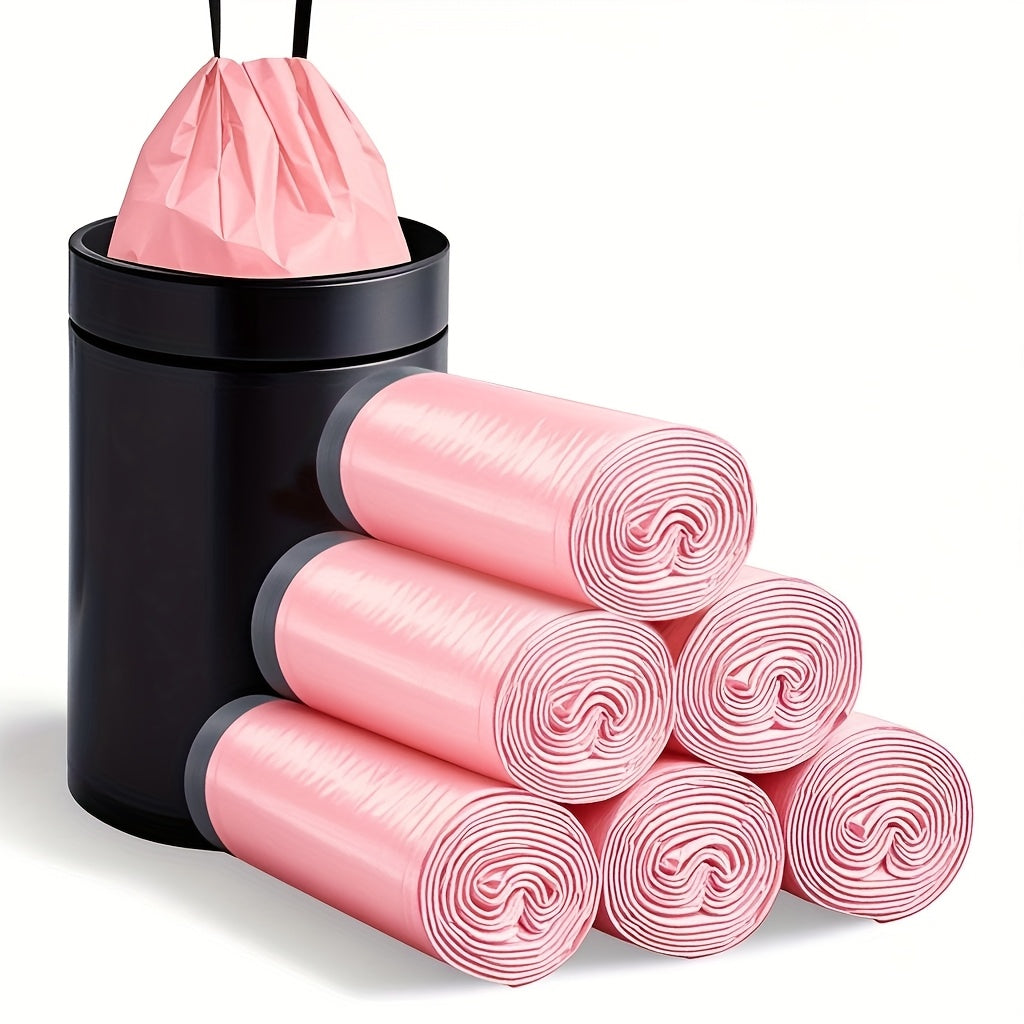 96pcs\u002Fpack, White\u002FPink\u002FRed\u002FPurple, Heavy-Duty 4 Gallon Small Drawstring Plastic Trash Bags - Leak-Resistant, Foldable, Easy-to-Tie Liners for Bathroom, Restroom, Bedroom, Office, And Toilet Garbage Cans - Space-Saving And Convenient