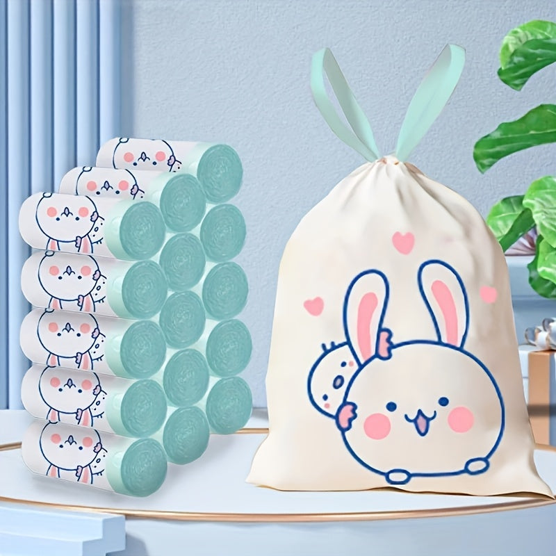4 Rolls, 60 Household Drawstring Garbage Bags, Disposable Garbage Bags, Self Sealing Garbage Bags, Multi-purpose Garbage Bags - Cute Cartoon Patterns, Suitable for Homes, Offices, Cleaning Supplies, Household Items